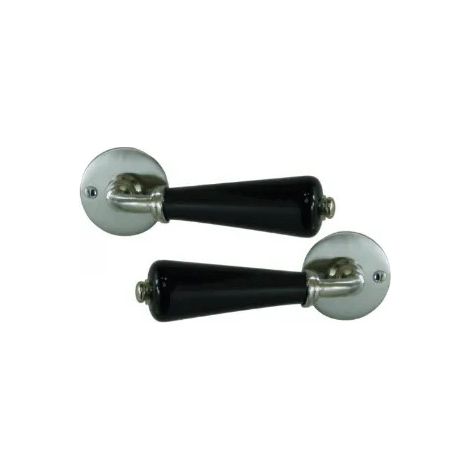 Ensemble de béquilles doubles canon en porcelaine noire – Rosace nickel satiné – Fabrication France – Épaisseur porte 38-40 mm