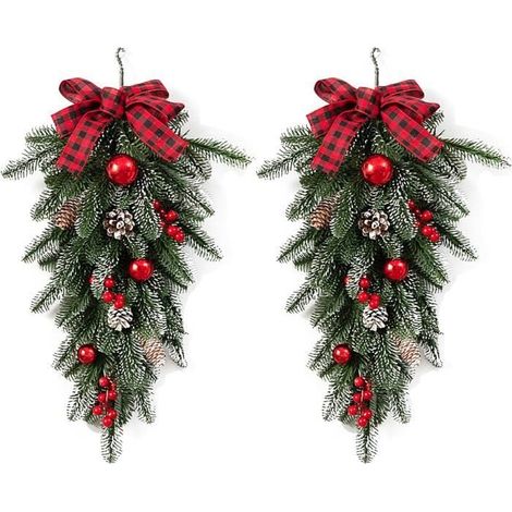 2 Pièces de Guirlandes de Noël en Forme de Larme, Aiguilles de Pin de Noël de 60cm, Guirlande d'Hiver de Noël (1/4)