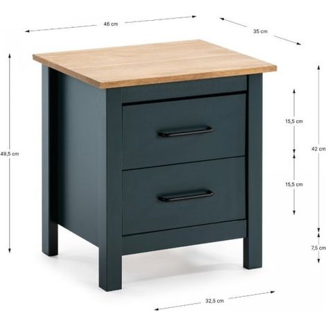 Comodino 2 cassetti in legno massiccio colore blu e pino Miranda