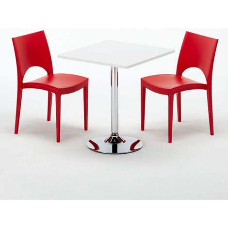 Mesa Cuadrada Blanca 70x70 cm y 2 Sillas De Colores Paris Cocktail - Rojo (1/5)