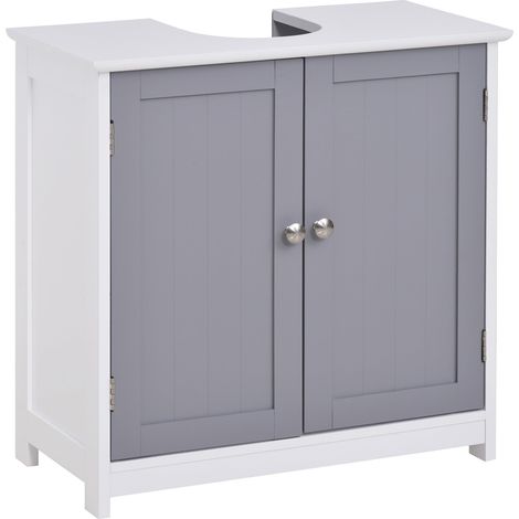 Mobile Sotto Lavabo Bagno 2 Ante 60x30x60 cm in MDF Bianco e Grigio