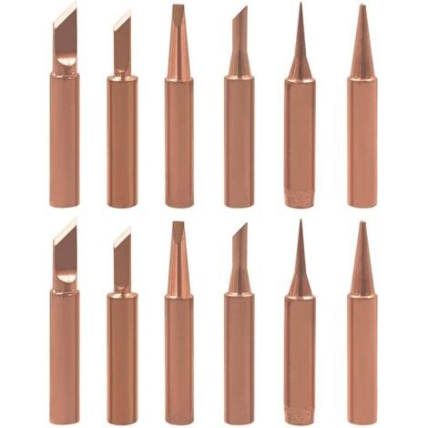 12Pcs 900M-T Pannes à Souder en Cuivre Pur, Pointe de Fer à Souder Sans Plomb Embout à Souder Forme K SK 2.4D 3C I B Tête de Soudage pour Station de Soudure (1/5)