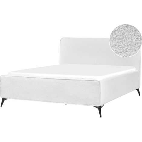 Letto matrimoniale imbottito in bouclé bianco sporco gambe in metallo nero 160x200 cm Valognes