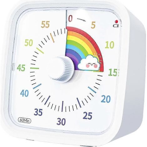 Minuteur visuel de 60 minutes avec disque arc-en-ciel et compte à rebours silencieux, idéal pour la gestion du temps chez les enfants, en classe et au bureau. Livré avec un étui de protection. (1/5)