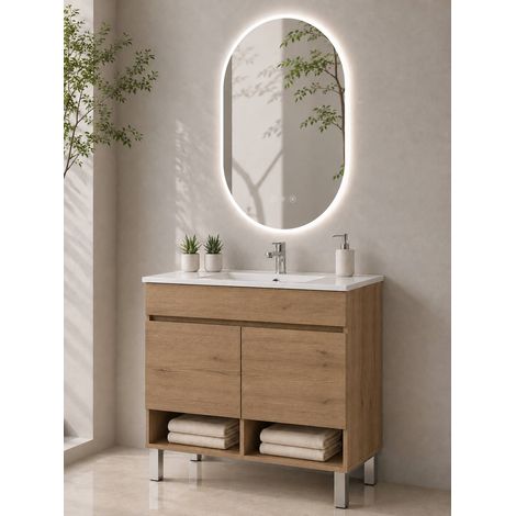 Bathroom cabinet with legs and ultra-slim basin ORIGENBATH NEBARI with legs and doors without mirror 50x40 cm steppe (1/5)