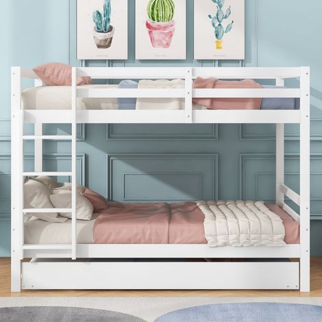 Lit superposé 140x200 cm avec lit escamotable, échelle stable et barrières de sécurité – lit enfant blanc (1/5)