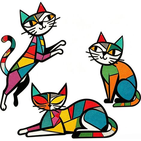 JSSEVN-Sculpture Murale Chat Métal – Art Mural Coloré 20.8×30 cm – Avec Vis & Adhésif Double Face – Décoration Murale pour Salon, Chambre, Cuisine (1/3)