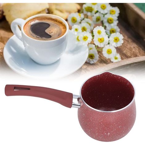 Cacerola para leche, cacerola antiadherente de 8 cm de diámetro con boquillas para verter, cacerola de aleación de aluminio esmaltado con revestimiento interior, olla pequeña para sopa. (1/5)