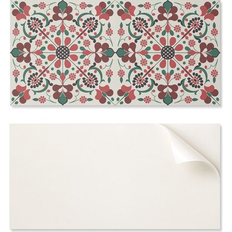 Azulejos decorativos autoadhesivos de vinilo con estampado floral sim茅trico, 10x40x20 cm
