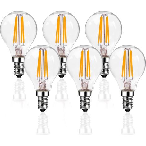 Ampoules LED E14 (forme G45) — Ampoules à filament blanc chaud 2700 K, ampoules à filament LED transparentes de style vintage (usage domestique) — Lot de 6