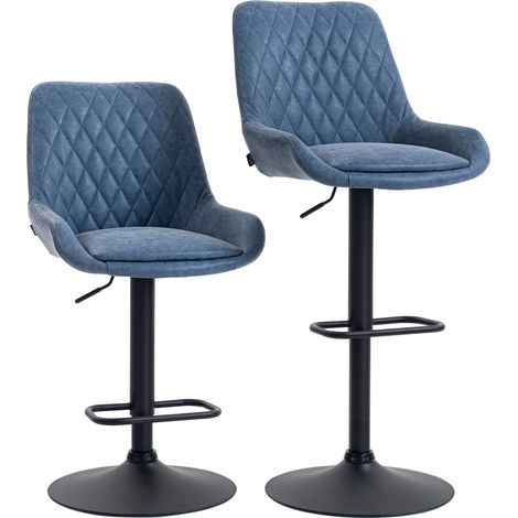 HOMCOM PU Leather Padded Bar Stools Set of 2 with Metal Base Blue