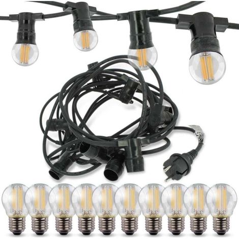 Guirlande lumineuse d'extérieur 15m 25 ampoules LED G40 étanches IP45 Lumière blanche chaude pour terrasses et événements festifs (1/3)