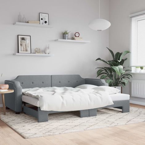 Tagesbett Ausziehbar Hellgrau 100x200 cm Stoff