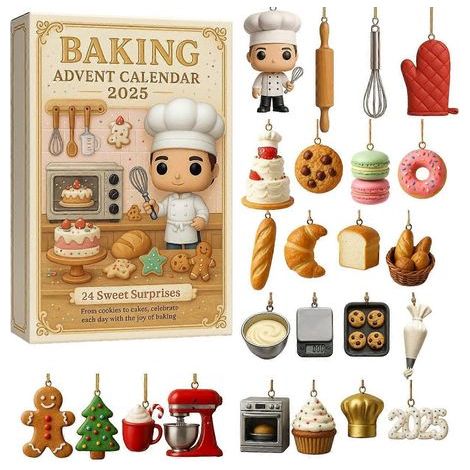 Adventskalender 2025 für Kinder, Gebäckmotiv, Weihnachtsbaumschmuck, Überraschungsbox