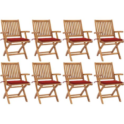 Klappbare Gartenstühle mit Kissen 8 Stk. Massivholz Teak (1/5)
