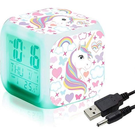 Réveil numérique, cube LED LCD lumineux avec veilleuse pour enfants, réveil de chevet, cadeau d'anniversaire (1/4)