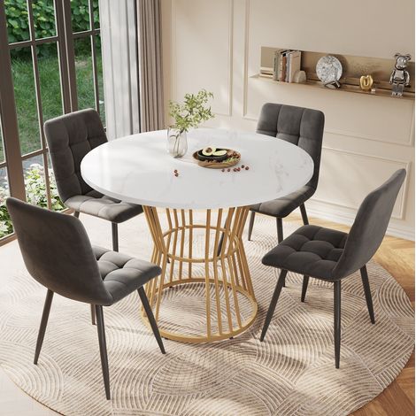 Ensemble table et chaises 5 pièces, table ronde 100 cm, plateau MDF, pieds métal HAVRYA (1/5)
