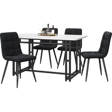 Table à manger 4 chaises en MDF et velours noir, plateau 120 cm, style moderne pour cuisine, salle à manger ou salon, facile à monter – CHICFURN (1/5)