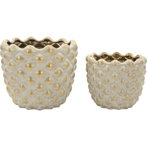 Coppia cachepot Pepitas in ceramica grigia con accenti oro