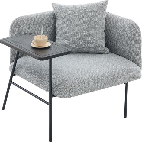 Sessel mit Beistelltisch und Seitentaschen, Chenille Sessel Grau 86 × 72 × 71 cm (1/5)