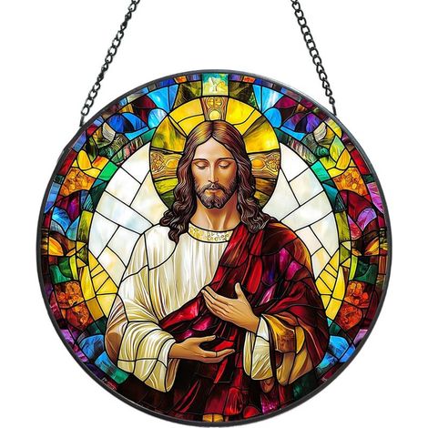 Suspension décorative vitrail religieux 12.5 cm – Fenêtre