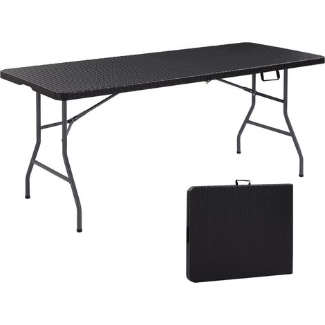 AREBOS Buffettisch klappbar 182 x 74 x 74 cm Campingtisch Partytisch Klapptisch Gartentisch für Garten Terrasse und Balkon zusammenklappbar  8 Personen  Ink. Tragegriff  Schwarz Rattanoptik (1/5)