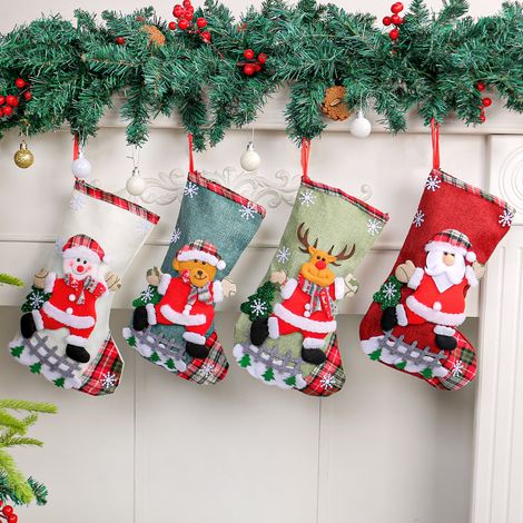 Calze di Natale, 4 pezzi di calze di Natale da appendere, calze di Natale, calze decorative di calze di Natale, calze decorative di Natale per appendere accessori per decorazioni dell'albero di Natale (1/5)