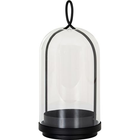 Nysa Large Candle Holder with Glass Cloche - L15 x W15 x H35 cm - Black
