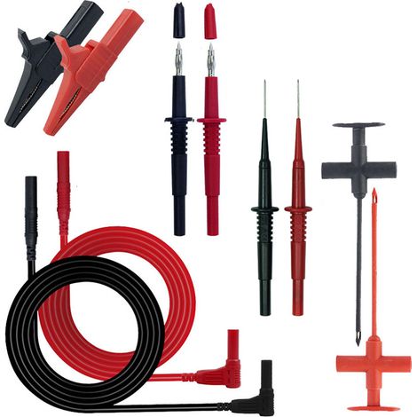 Kit di cavi di prova per multimetro, cavi di prova per multimetro con morsetti a coccodrillo, sonde di prova e ganci, spine a banana per pinze multimetro
