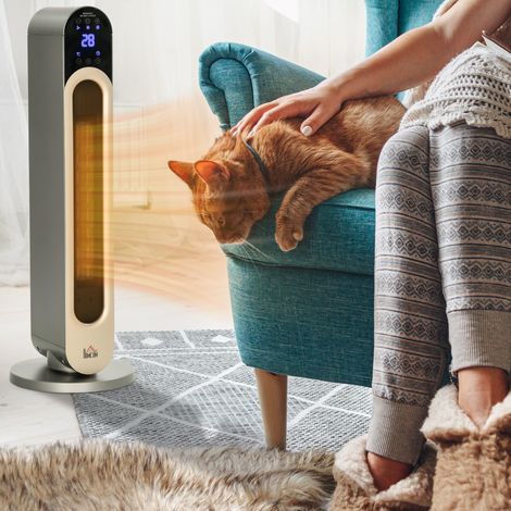 Chauffage soufflant oscillant 1100/2200 W, mini radiateur céramique PTC, télécommande incluse, noir (1/4)