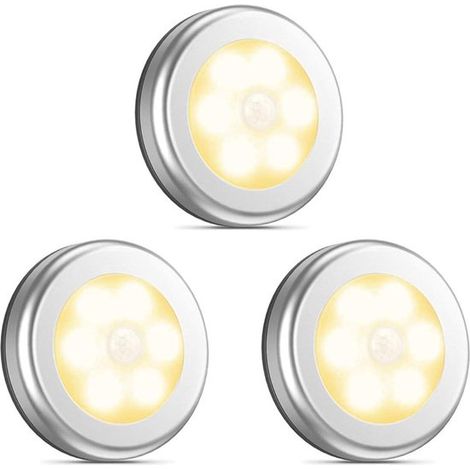 3-teiliges LED-Nachtlicht-Set – mit Bewegungssensor – Babyzimmer-Nachtlicht – batteriebetrieben – kabelloser Sensor – für Kinder und Babys – warmweißes Silberlicht