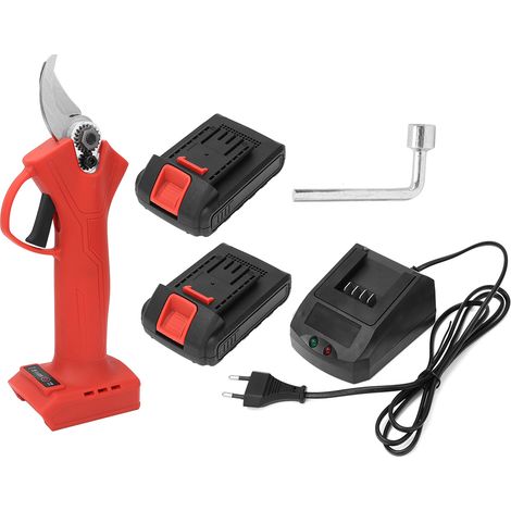 Sécateur électrique sans fil 21V, coupe-branches à batterie lithium rechargeable, chargeur EU 100-240V, 2 batteries incluses, outil de jardinage puissant (1/5)