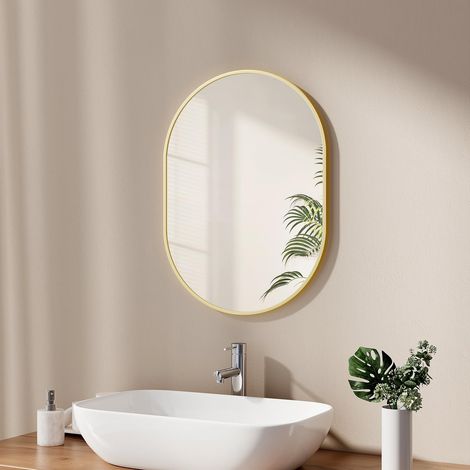 Miroir de Salle de Bain Ovale - 45 x 60 cm - avec Cadre doré - Miroir Mural Ovale Horizontal/Vertical - Miroir Mural HD décoratif pour Salle de Bain, Couloir (1/5)