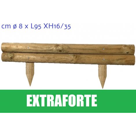 Bordura Steccato Rigida Extraforte Orizzontale per Aiuole Giardino in Legno di Pino- cm 8 x L95 XH16/35 (1/3)