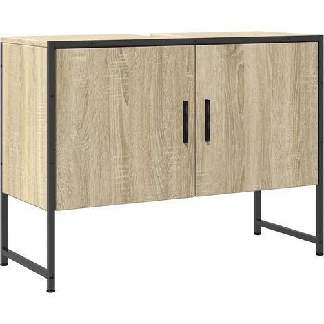 Armoire lavabo de salle de bain bois d'ingénierie 80 x 33 x 60 cm grand espace de rangement style moderne en bois chêne sonoma (1/5)