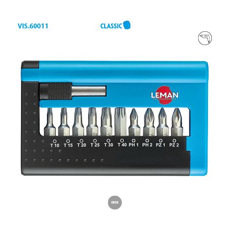 Coffret 11 pièces embouts de vissage Leman inox 10 embouts et 1 porte-embout magnétique (1/3)
