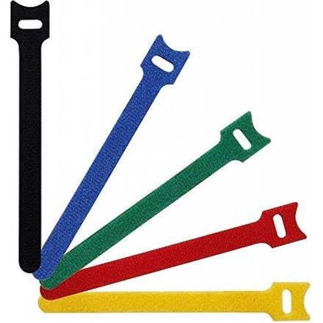 50 pièces - Organiseur de câbles - Attache-câbles - Fermetures velcro - Gestion des câbles - rouge, noir, jaune, bleu, vert - 12 x 150 mm - nylon (1/4)