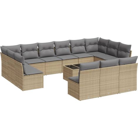 Maison Exclusive - Set Divani da Giardino 14pz con Cuscini in Polyrattan Beige (1/3)
