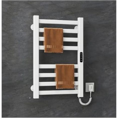 Porte-Serviettes Chauffant 8 Barres, Chauffe-Serviettes avec minuterie Tactile Intelligente, Chauffe-Serviettes Mural pour Salle de Bain, Blanc, Ligne Droite (1/5)