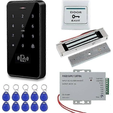 Le kit de système de contrôle d'accès extérieur étanche IP68 comprend un système de contrôle d'accès à clavier RFID, une serrure électromagnétique de 180 kg/350 lb, un adaptateur secteur et 10 clés. (1/5)