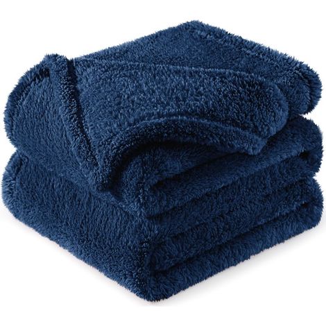 Mezcla Plaid Couverture en Velours, 130 x 150 CM, Bleu Marine (1/5)