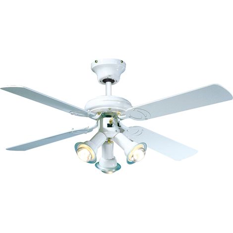 Ventilateur de plafond 55W Ø107cm – 4 pales MDF certifiées FSC – Sélecteur 3 vitesses – Réversible pour été/hiver – 3 spots E27 – Securitegooddeal (1/5)