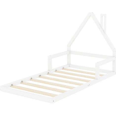 90x200 cm lit bébé, lit plat, forme de la maison, bois de pin solide, forme simple-Blanc (1/5)