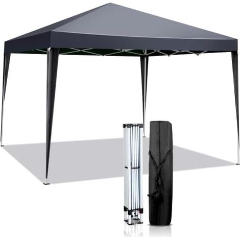3x3 Wasserdichter, faltbarer Gartenpavillon/Pop-up-Partyzelt inklusive Tragetasche/Markise, faltbares Outdoor-Festzelt für Camping und Veranstaltungen [Blau] (Anthrazitgrau)