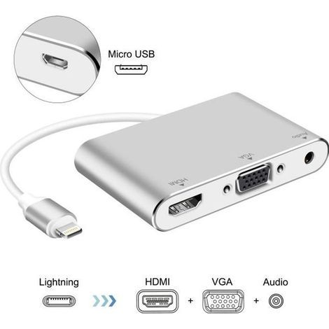 Lightning – Adaptateur AV numérique, HDMI et VGA & Audio Adaptateur iphone ipad (1/4)