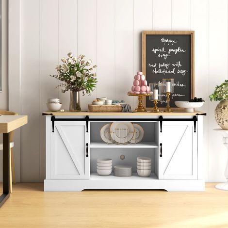 Buffet meuble de rangement avec 2 portes coulissantes étagères réglables 150l x 40P x 72H cm en bois blanc chêne