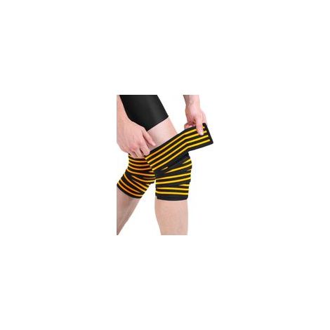 Kniebandagen für Gewichtheben – 2 Stück – Kniebandagen für Kniebeugen und Fitness – Elastische Kompressionsbandage – 170 cm – Gelb-Crezuo