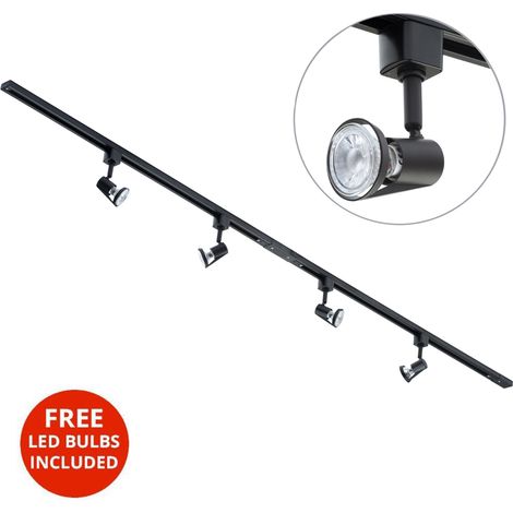 Litecraft 2 Metre Kitchen Track Light With 4 Harlem Fixture & LED Bulbs - Black (1/3)