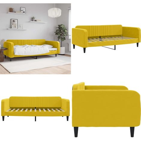 Lit de repos sans matelas jaune 100x200 cm velours - Canapé Convertible - Lit Invité - Meuble Multifonctionnel - Lit Deux Places - Literie - Home & Living (1/5)