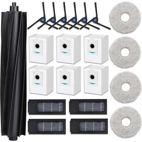 Accesorios para la aspiradora Ecovacs Deebot X2/ X2 Omni/ X2 Pro/ DEX86: 1 cepillo principal, 4 almohadillas de limpieza, 4 filtros, 6 cepillos laterales, 6 bolsas de repuesto para aspiradora. (1/4)